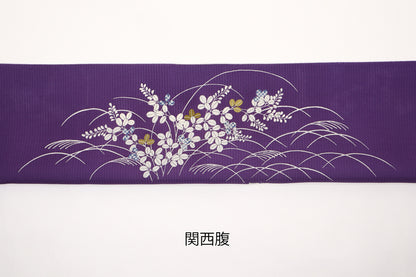 夏紬　夏御所解帯　紫地　虫籠　No.83477