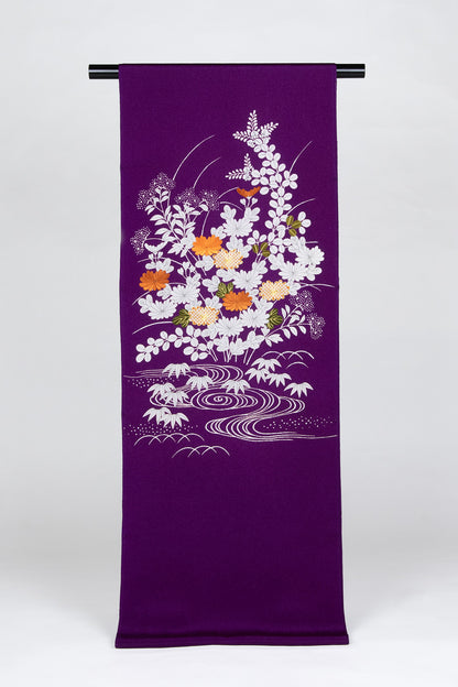 縮緬　御所解帯　紫地　秋草づくし　No.83562
