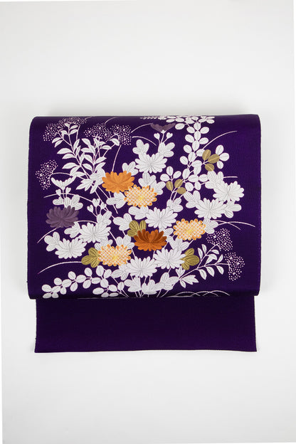 縮緬　御所解帯　紫地　秋草づくし　No.82695