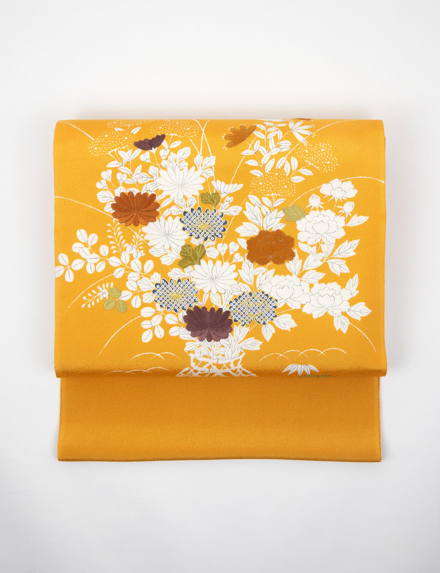 縮緬　御所解帯　橙地　花籠　No.82925