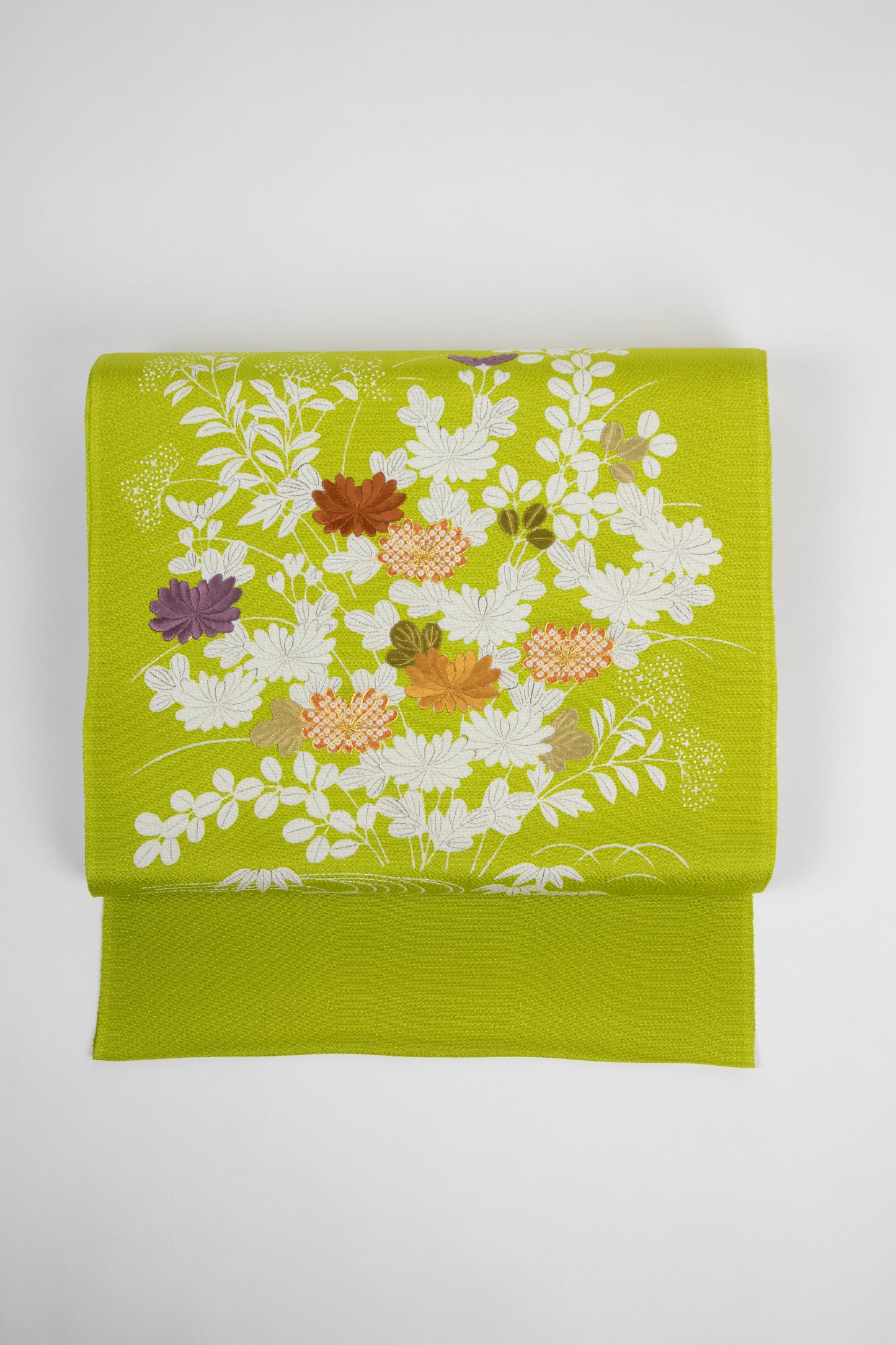 ぎをん齋藤の御所解帯 秋草づくし 鶸地 縮緬