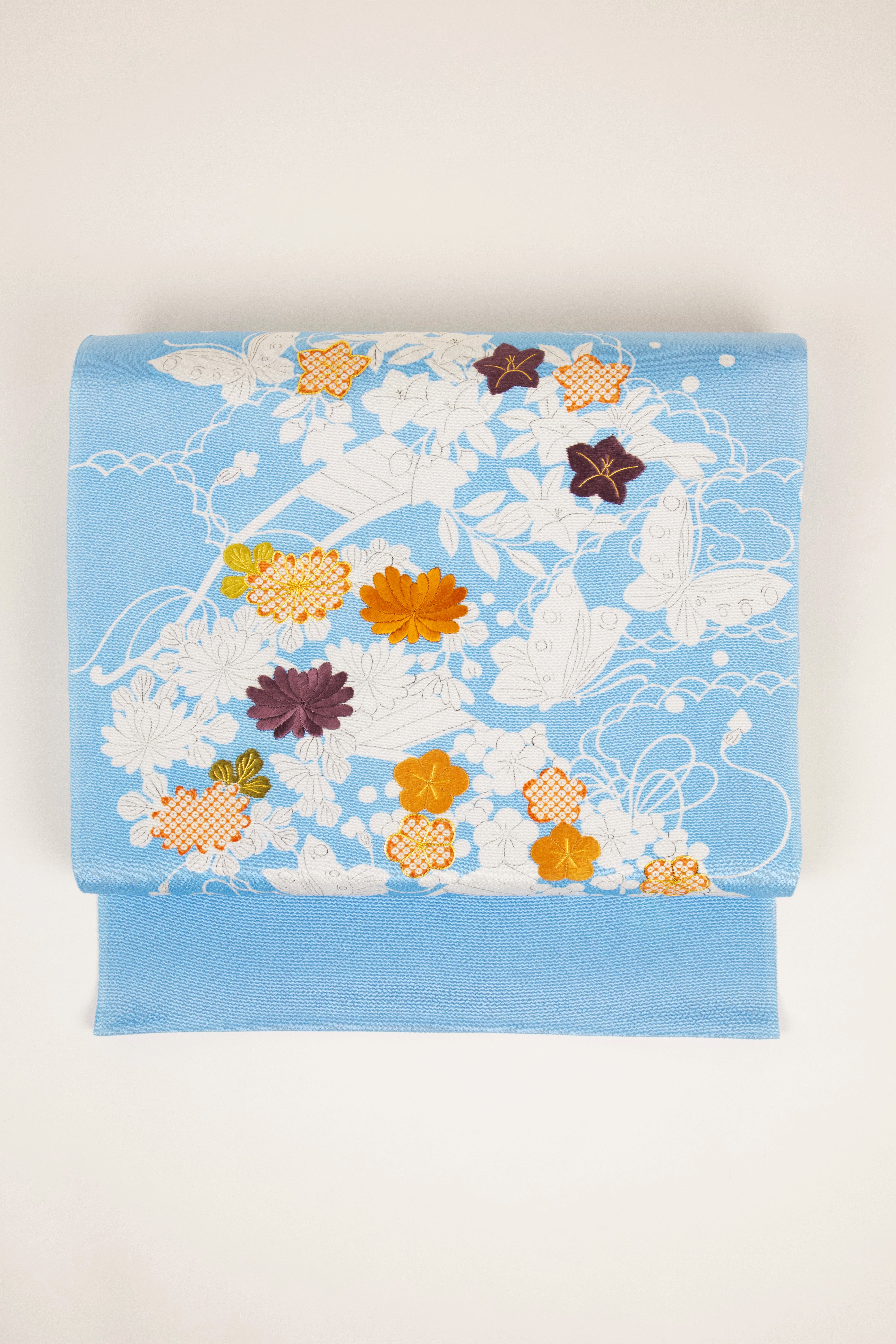 縮緬 御所解帯 水色地 花車 No.82599 – ぎをん齋藤【御所解帯お買い物】